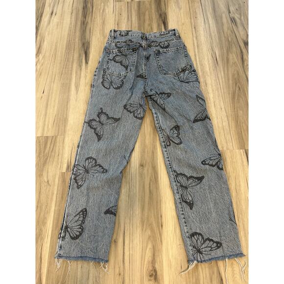 PacSun Women's Butterfly High Rise Straight Jean Size 25 Frayed Hem Button Fly - Picture 5 of 5